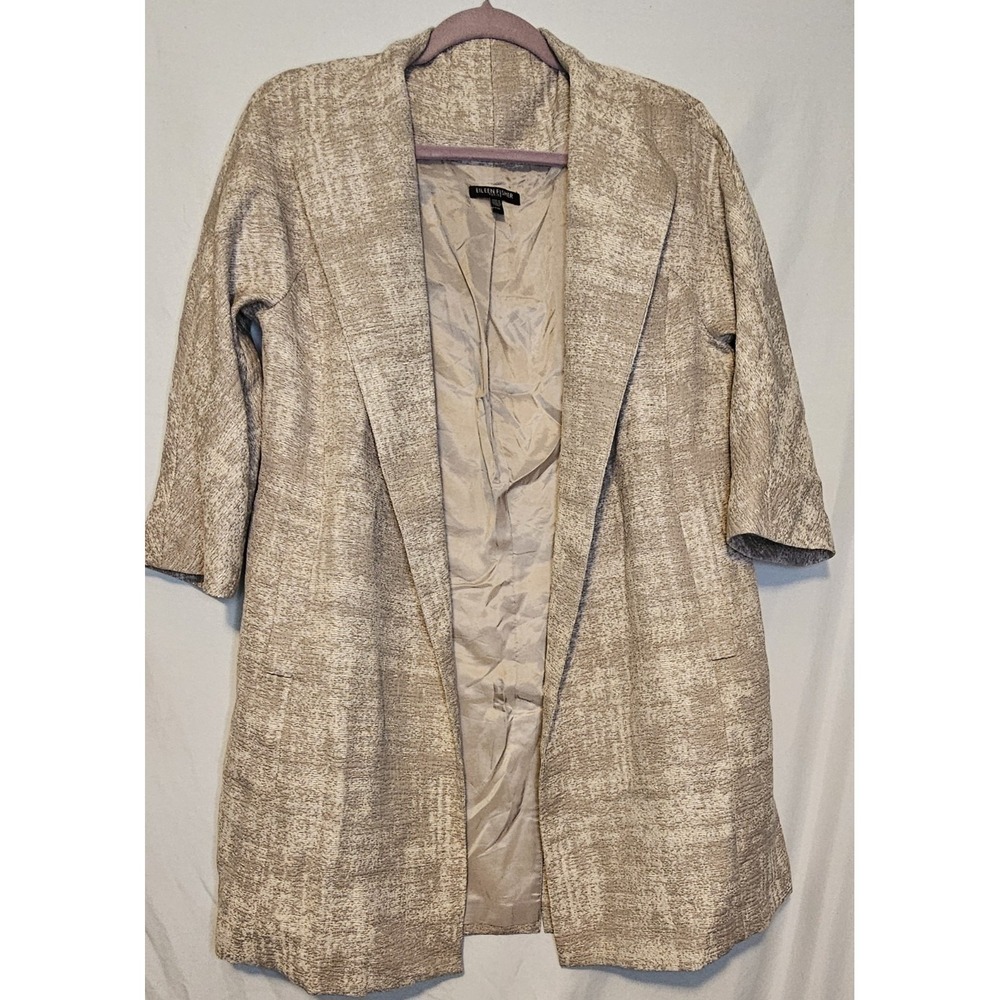 Eileen Fisher Petite Taupe/Cream Textured Womens Blazer Petite Medium